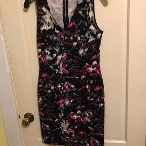 Black, gray, neon purple geometric dress